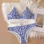 Women Seamless Bra Set Low Waist Panties Leopard Bralette Sexy Lingerie Set Vneck Sport Brassiere Female Cotton Underwear Set