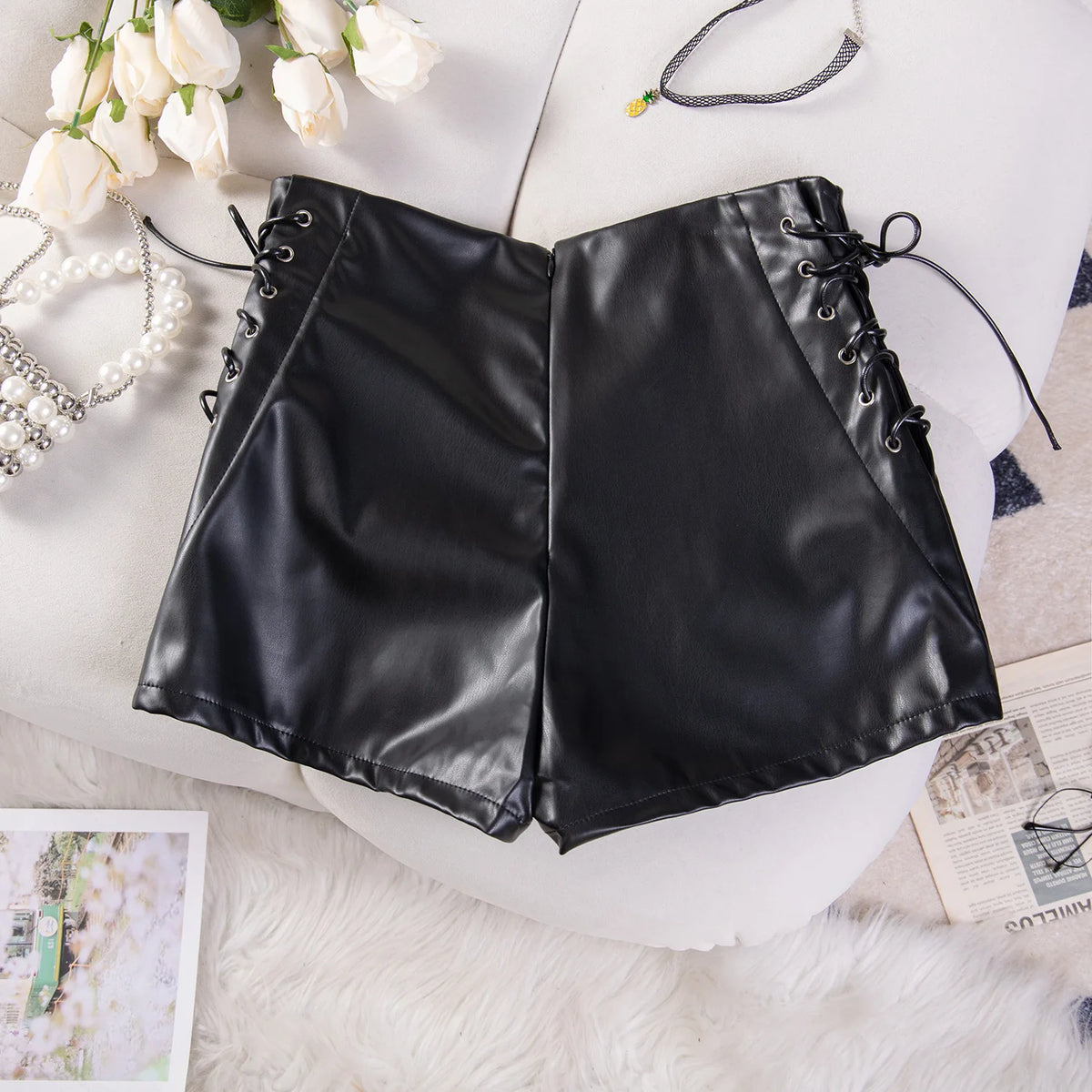 New Solid Color High Waist Elastic Shorts Women's Tight Casual Shorts Thin Drawstring Pure Desire Casual Charming Shorts NWSV