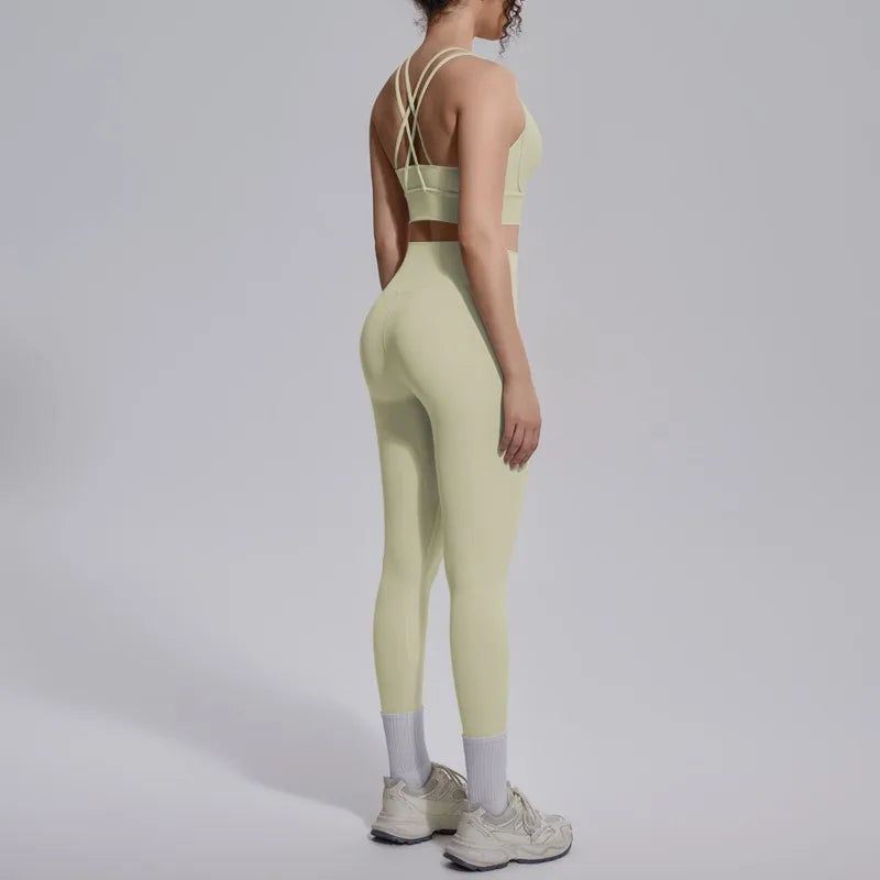 Women's Yoga Set Sports Fitness Running Beautiful Back Slim Fit Bra Hip-lifting High Waist Pants Workout Training Gym Suits