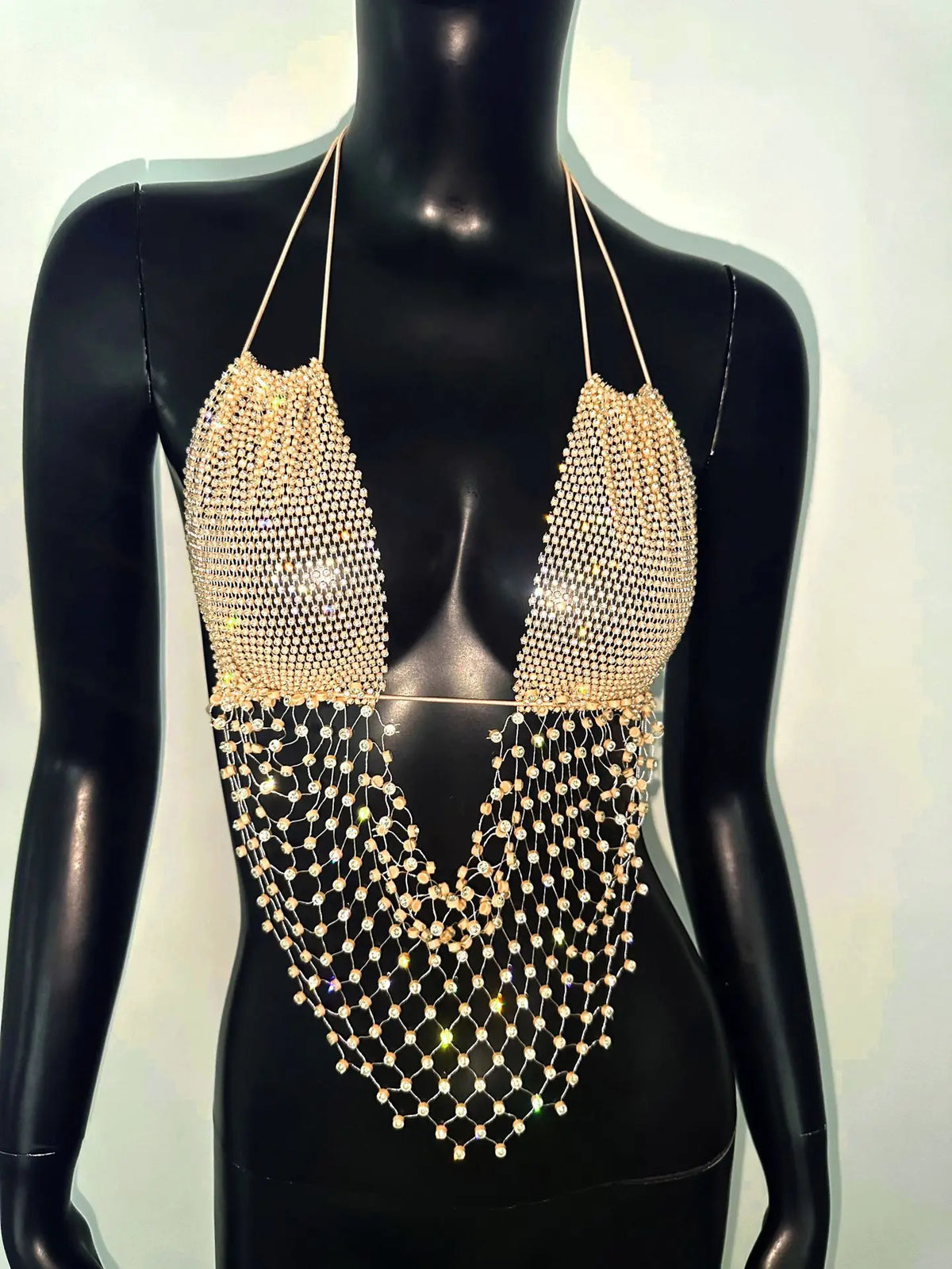 Sexy Women Rhinestone Halter Tops Tie-up Bling Body Chain Bra Going Out Lingerie Camisoles for Party Clubwear