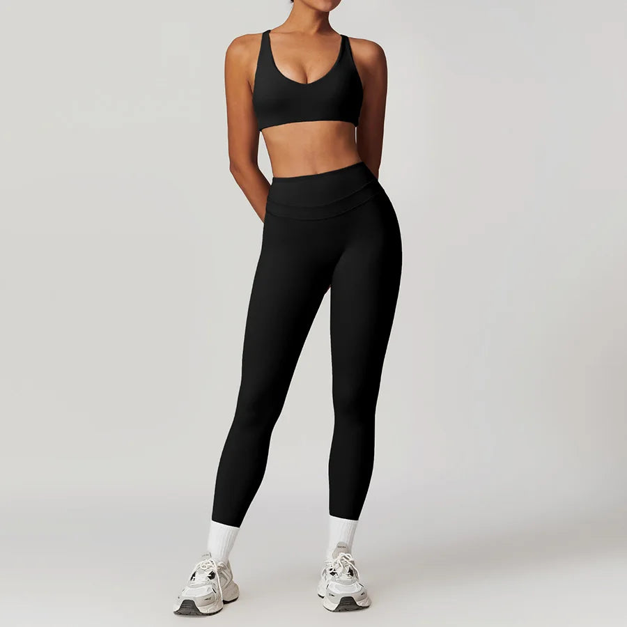 Yoga Set 2PCS Women Tracksuit Nude Feeling Workout Sets Gym Clothes Push Up Fitness Running Sportwear Sport Bra Leggings Suit