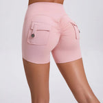 Women's Peach Lifting Yoga Shorts - High Waisted Stretchy Workout Shorts with Button Quick-Dry Tummy Control for Running Fitness