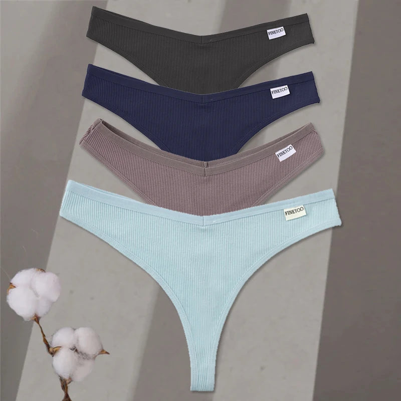 4Pcs/set Cotton Thongs Women Low-Rise Bikini Underwear M-XL Comfortable G-string Female Fruit Embroidery T-Back Panties Lingerie