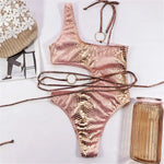 Sexy Snake Printed One Shoulder Wrap Around Cut Out Women Swimwear One Piece Swimsuit Female Bather Bathing Suit Swim V1892C