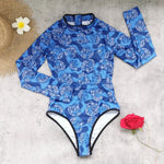 2026 Print One Piece Swimsuit Long Sleeve Swimwear Women Bathing Suit Vintage Zipper Swimsuit One Piece Surfing Swim Wear