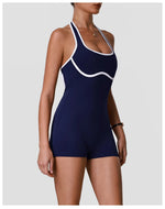 Color Blocking Yoga Jumpsuit Women Sleeveless Hollow Out Backless Slim Sports One Piece Short Suit Gym Running Fitness Rompers