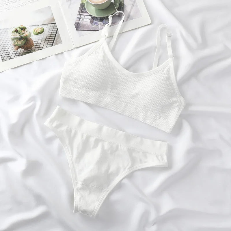 Women Padded Bra And Panties Set Wire Free Seamless Bra Sexy High Waist Thongs Underwear Sports Brassiere Female Lingerie Set