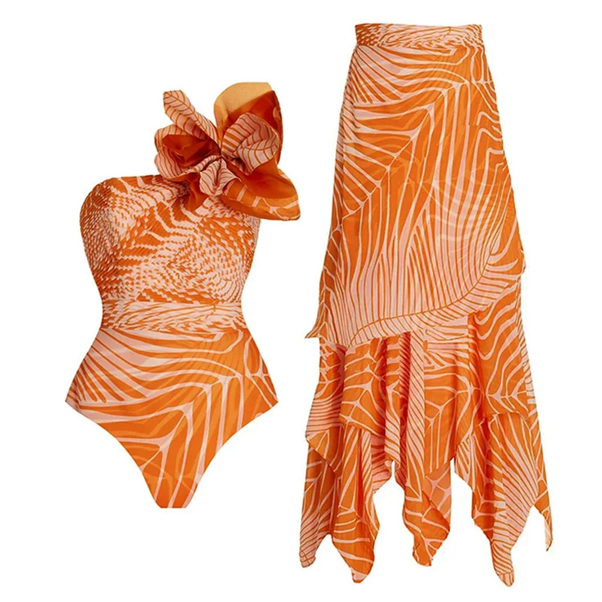 New 2Pcs Ruffle Swimsuit Women Sexy Bikini Strappy Swimwear Floral Bikini Push Up Biquini Female Bathingsuit Slimming Beachwear
