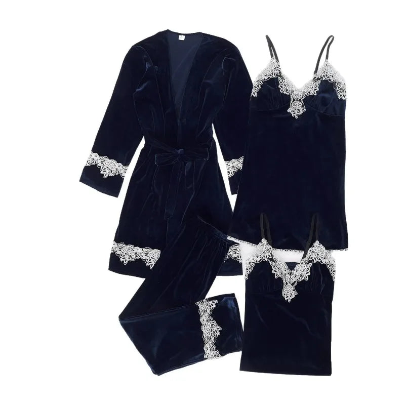 Korean Style Gold Velvet Sleepwear Women's Spring Autumn Stripe Sexy Strap Home Clothes Set Long Sleeve V-neck Home Suit 2025
