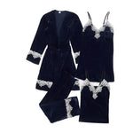 Korean Style Gold Velvet Sleepwear Women's Spring Autumn Stripe Sexy Strap Home Clothes Set Long Sleeve V-neck Home Suit 2025