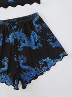 Summer Pajamas Set for Women Nightwear Sexy Dragon Printed Vest Halter Top Shorts Suit Homewear Sleepwear Loungewear