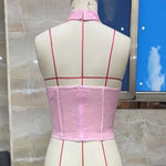 Women Fashion Slim Fit Mock Neck Backless Going Out Vest Summer Solid Color Lace Halter Tank Tops