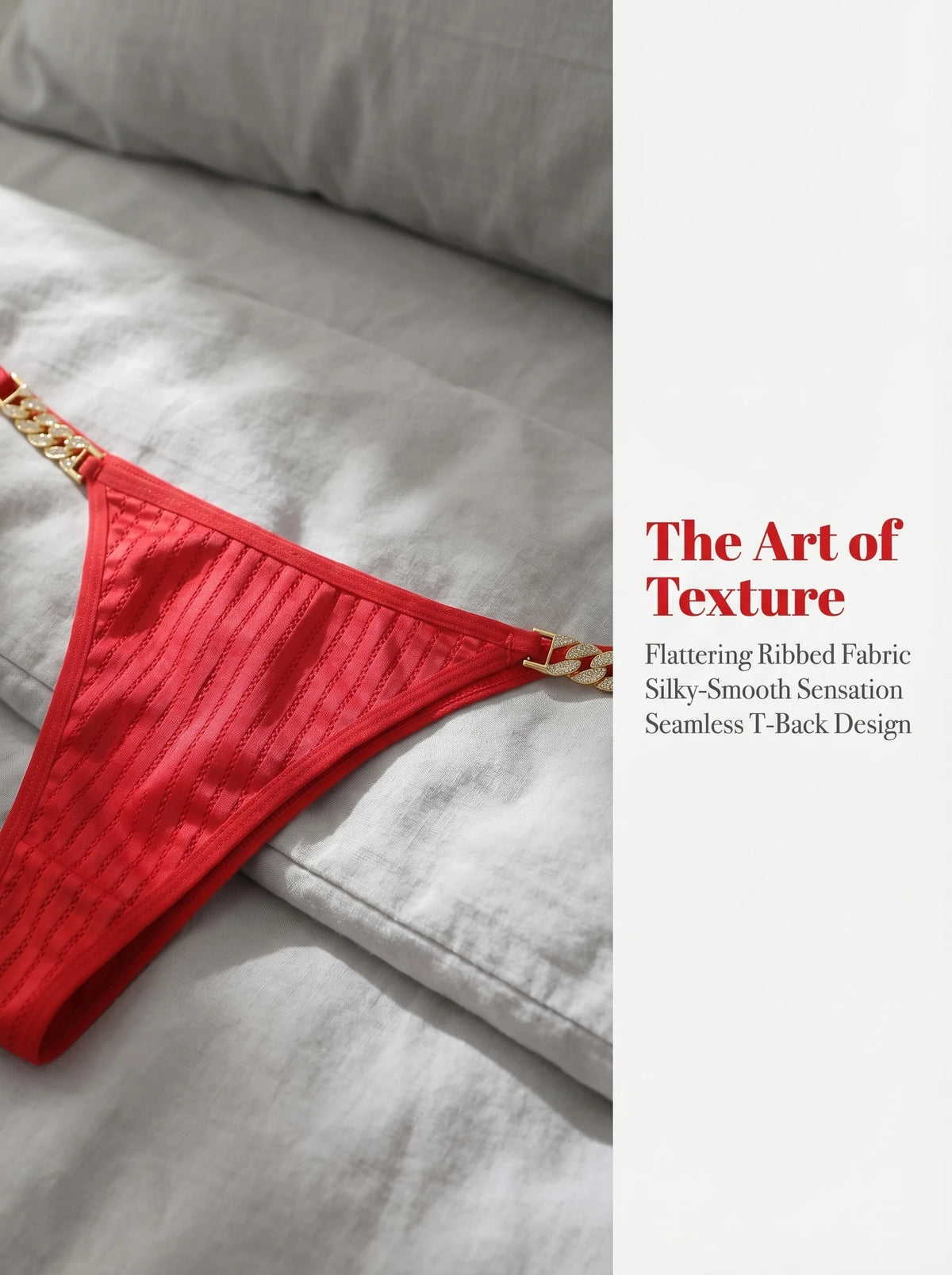 Women Red Thong Sexy G-string Rhinestone Chain Breathable Ribbed Fabric Low Rise Perfect Fit No Panty Lines Lingerie C2351