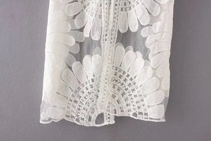 DEKA New Beach Cover-up Swimsuit Lace Hollow Crochet Beach Bikini Cover Up 3/4 Sleeve Women Top Swimwear Beach Dress Tunic Shirt