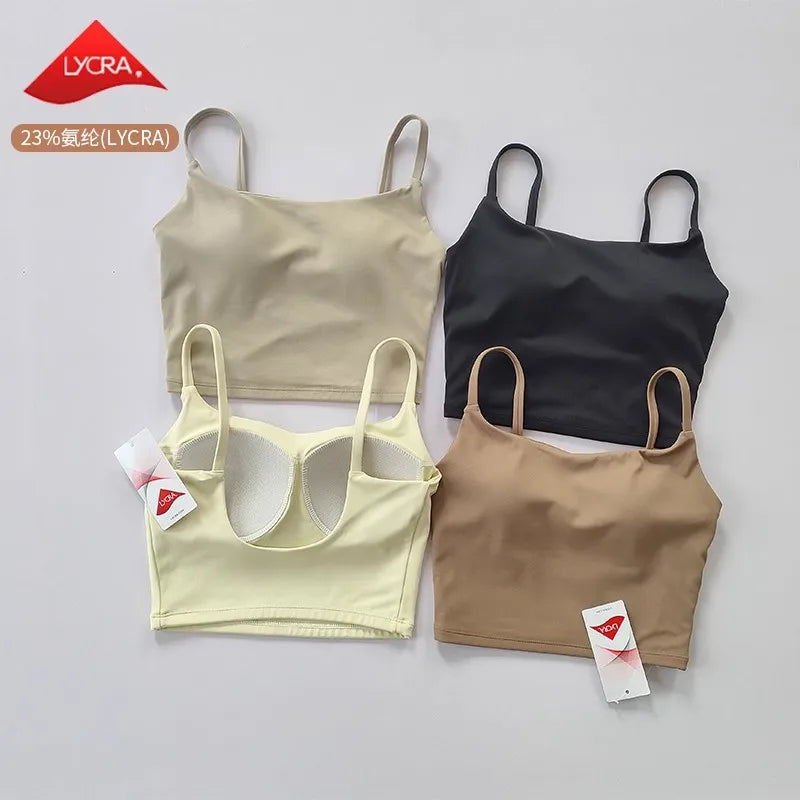 Women's yoga sports bra, small camisole vest integrated fixed gathering sports and fitness bra