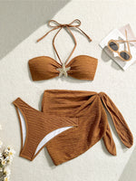 3PCS With Sarong Metal Star Halter Bikini Female Swimsuit Women Swimwear Three-Pieces Bikini Set Bather Bathing Suit Swim V7042