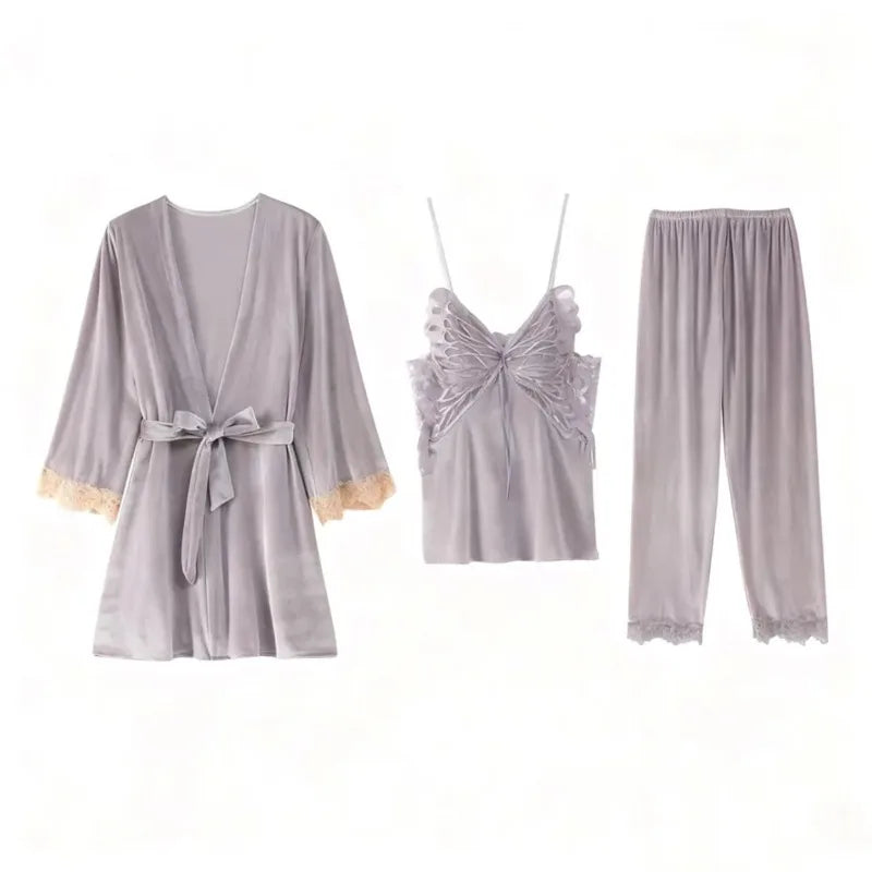 Sexy Butterfly Backless Velvet Sleepwear Set Women's Home Clothes V-neck Long Sleeve Pants Comfortable Mid-weight 2025 New