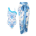 Womens One Piece Swimsuit with Cover Up Print Skirts Beachwear Female Swimwear 2025 Flower Print Bathing Suits for Women Holiday