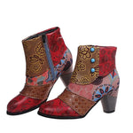 Ankle Boots Women Autumn PU Women's Shoes Ethnic Waterproof Casual Vintage Shoes Zipper High Heel Short Boots Botas Mujer