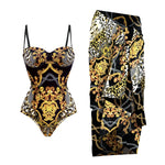 Push Up One Piece Swimsuit With Cover Up Sexy Swimwear Women 2025 Printed Swim Suits Female Bikinis Sliming Bodysuit Beachwear