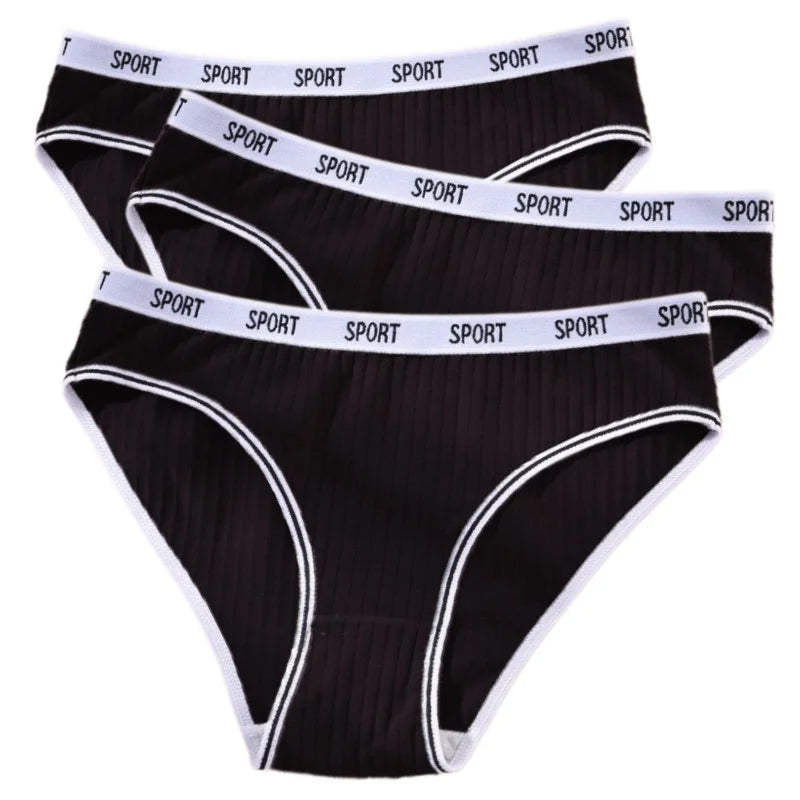 3Pcs/Set Women Low Waist Briefs Letter Waistband Casual Sport Style Panties Rib Knit Cotton Stretch Underwear Ladies Underpants