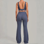 Women's Seamless Yoga Sets Sports Fitness Hip-lifting High Waist Flared Pants Backless Bra Suits Training WorkoutLeggings Sets