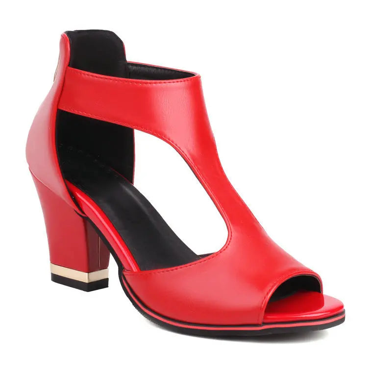 Fish Mouth High Heel Shoes Women's Summer Thick Heel Sandals Waterproof Platform Thick Sole Sexy Slim Back Zipper Hollow