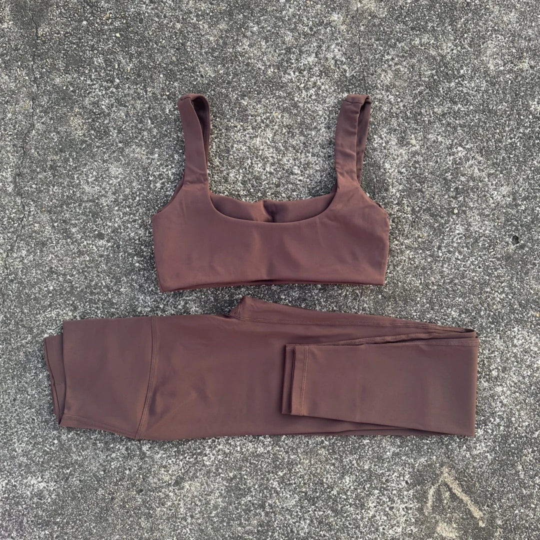 Solid Color Soft Women Gym Yoga Set Sexy Back Hollow Out Gym Bra+High Waist Sport Yoga Leggings 2pc Tight Sportwear Workout Wear