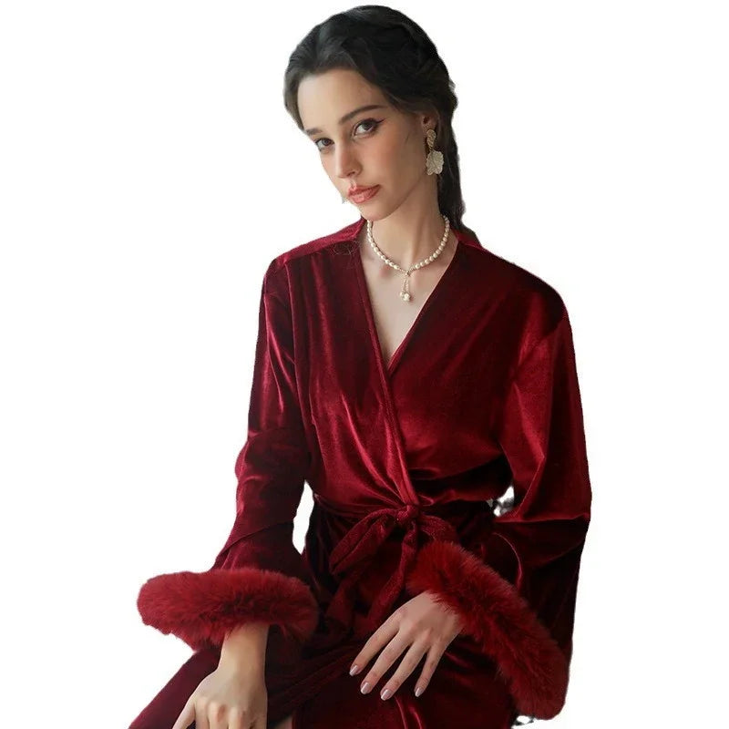 New Bride Wedding Robe Gown Women Velour Sleepwear Luxury Feather Kimono Bridesmaid Team Velvet Bathrobe Long Nightwear