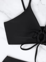 New Women's Swimsuit High Waist Two Piece Bikini Set Hollow Out V-neck Bandage Cross Backless Beach Swimwear Summer Bathing Suit
