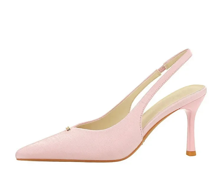 BIGTREE Shoes Sweet Metal Decoration Women Pumps Pointed High Heels silks satins heeled Sandals Women Summer Shoes Stiletto 8 cm