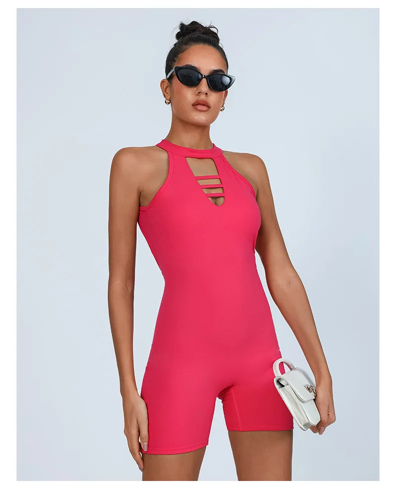 Sexy Fitness Yoga Jumpsuit Women Hollow V Neck Tight Backless Sports One Piece Suits Quick Drying Sleeveless Scrunch Romper