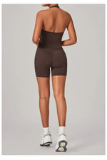 Women's Seamless Yoga Fitness Sets Sports Halter Neck Backless Vest Hip-lifting Slim Fit Shorts Suits Running Workout Gym Sets