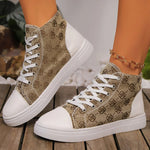 Fashion Flower Embroidery Canvas Shoes Women Spring Autumn Lace Up High Top Canvas Shoes Woman Round Toe Flats Sneakers Female
