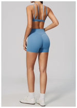 Women 2PCS Yoga Suit Double Strap Shockproof Sports Bra High Waist Tigh Short Fitness Suit Gym Running Leggings Tracksuits