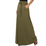 Women Maxi Skirt Adjustable Drawstring High-Waisted Solid Color Long Skirt with Pockets Casual Work Skirt Skirts for women
