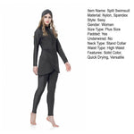 3Pcs/Set Women Split Swimsuit Front Skirt Secure Zipper Closure UV Protection Tops Long Swimming Trousers Set With Headscarf