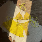 DEKA Micro Thong Bikini Set Sexy Lace Double-Layered 3 Pieces Swimsuit With Sexy Mesh Skirt Women Beach Swimwear