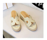 Spring 2025 Women's Slippers Hollow Out Strap Waterproof Thick Heel Woven Rope Country Style Slip-On Shoes Polyurethane Material