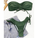 New Sexy Lace Up Scrunch Butt Bandeau Bikini Female Swimsuit Women Swimwear Two-pieces Bikini set Bather Bathing Suit Swim K3189