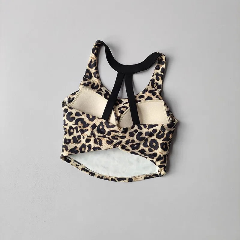 Women's Elegant Printed Yoga Sports Vest Shock Resistant Fitness Outerwear Beautiful Back Cross Shaped Design