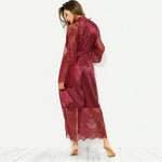 Sleepwear Women's Bathrobe Sexy Lingerie Lace Satin Kimono Sleep Long Dress Robes Pajamas Nightgown