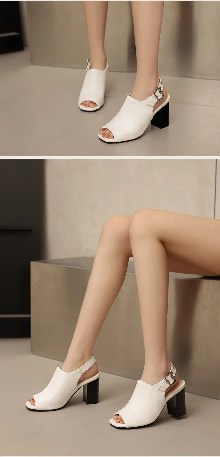 New Women Sandals Peep Toe High Heels Summer Gladiator Shoes Black Brown Woman Ankle Strap Sandalias Female Mujer Big Size