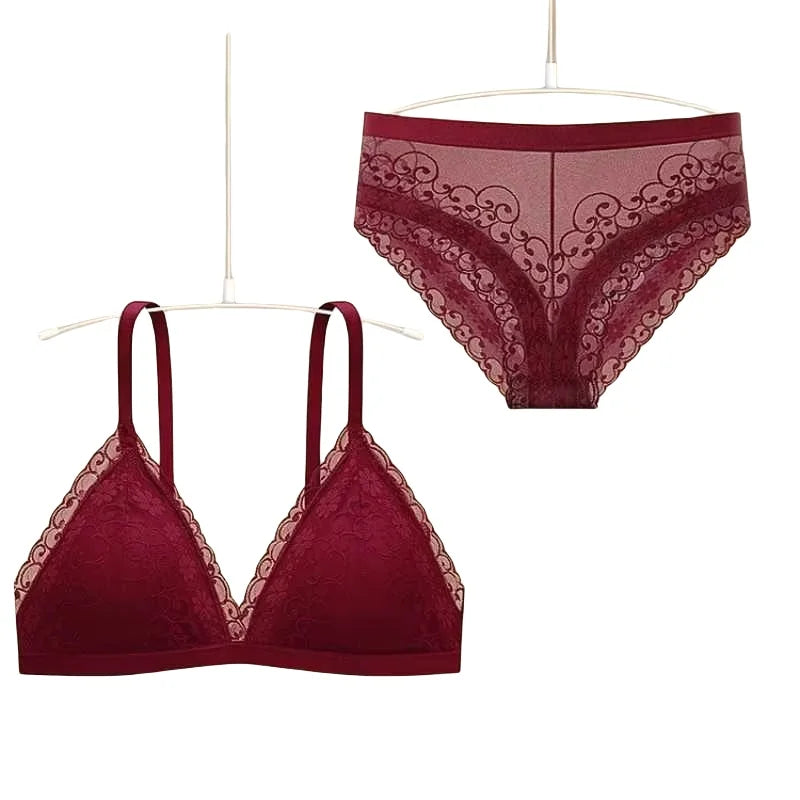 Women Lace Bra Set Push Up Bralette Low Waist Panties Female Embroidery Flora Lace Underwear Sexy Lingerie Set Female Intimates