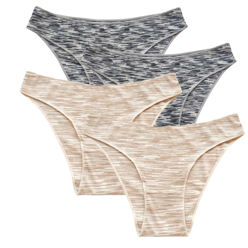4Pcs/Set Women's Panties Low Rise Briefs Stretch Underwear Female Underpants Colorful Striped Panties Comfort Lingerie S-XL