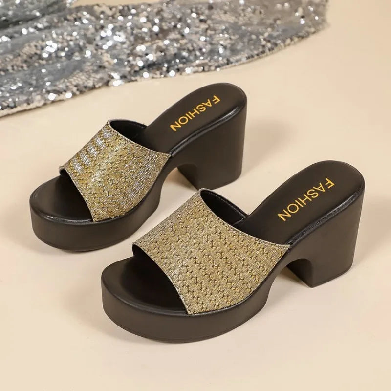 Summer Women Sandals Open-Toe Thick Platform Sandals Flip Flops Outdoor Chunky Heel Fashion Minimalist High Heels Shoes Women