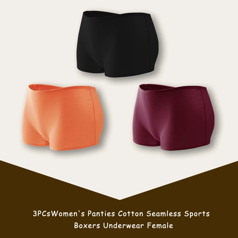3PCS/SET Women Panties Cotton Seamless Sports Boxers Underwear Female Solid Color Briefs Cozy Lingerie Intimate Underpants XS-XL