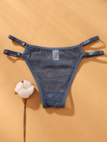 Love Letter Print Women Briefs Mesh Transparent Ring Buckle Adjustable Hollow-out Underwear Low-waist Panties String Lingerie