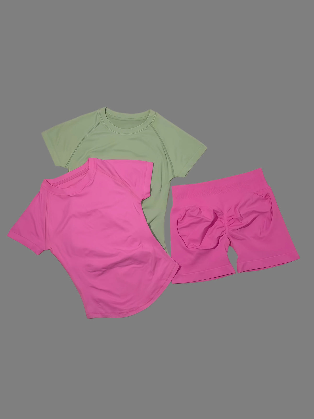 DFTLF Women 2PCS Seamless Yoga Suit Short Sleeve Top High Waist Shorts Quick Dry Breathable Gym Fitness Running Workout Sport