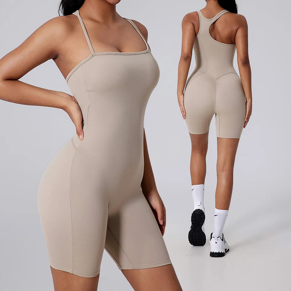 Women's Short Tracksuit One-Piece Sportswear Gym Workout Clothes Fitness Jumpsuit Stretch Bodysuit Yoga Suit Sports Playsuit